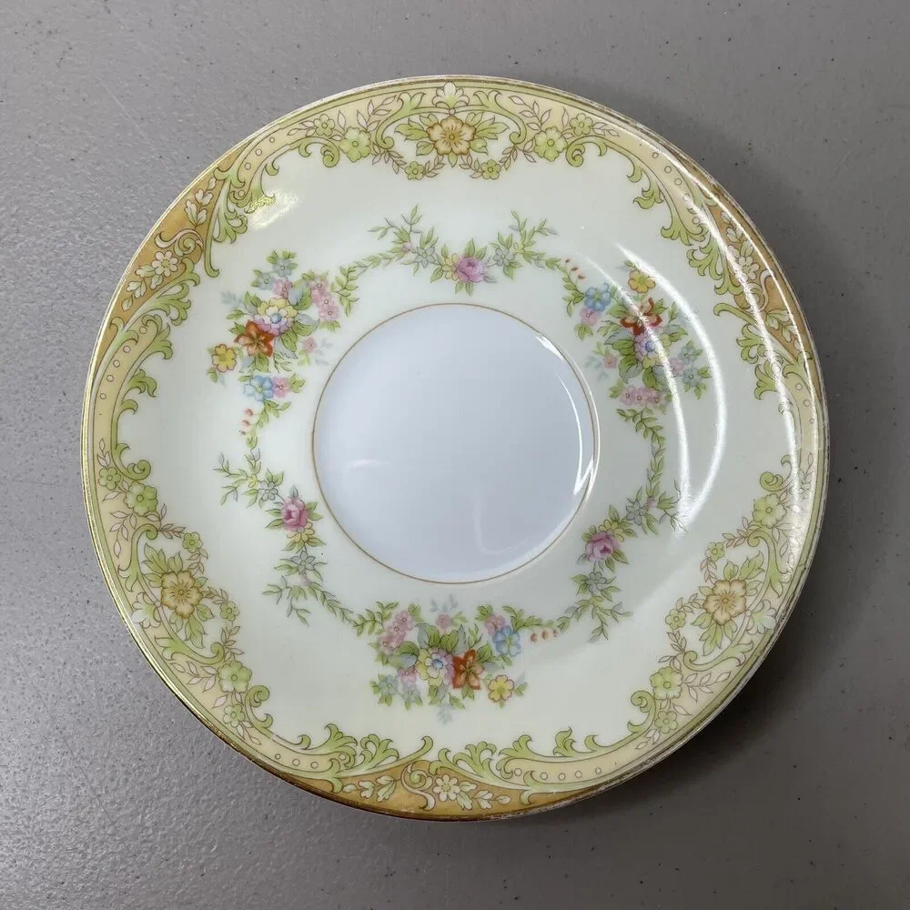 Noritake‎ China Japan BOLERO Green Tan Scrolls Floral Rim Tea Cup Saucer 5-5/8